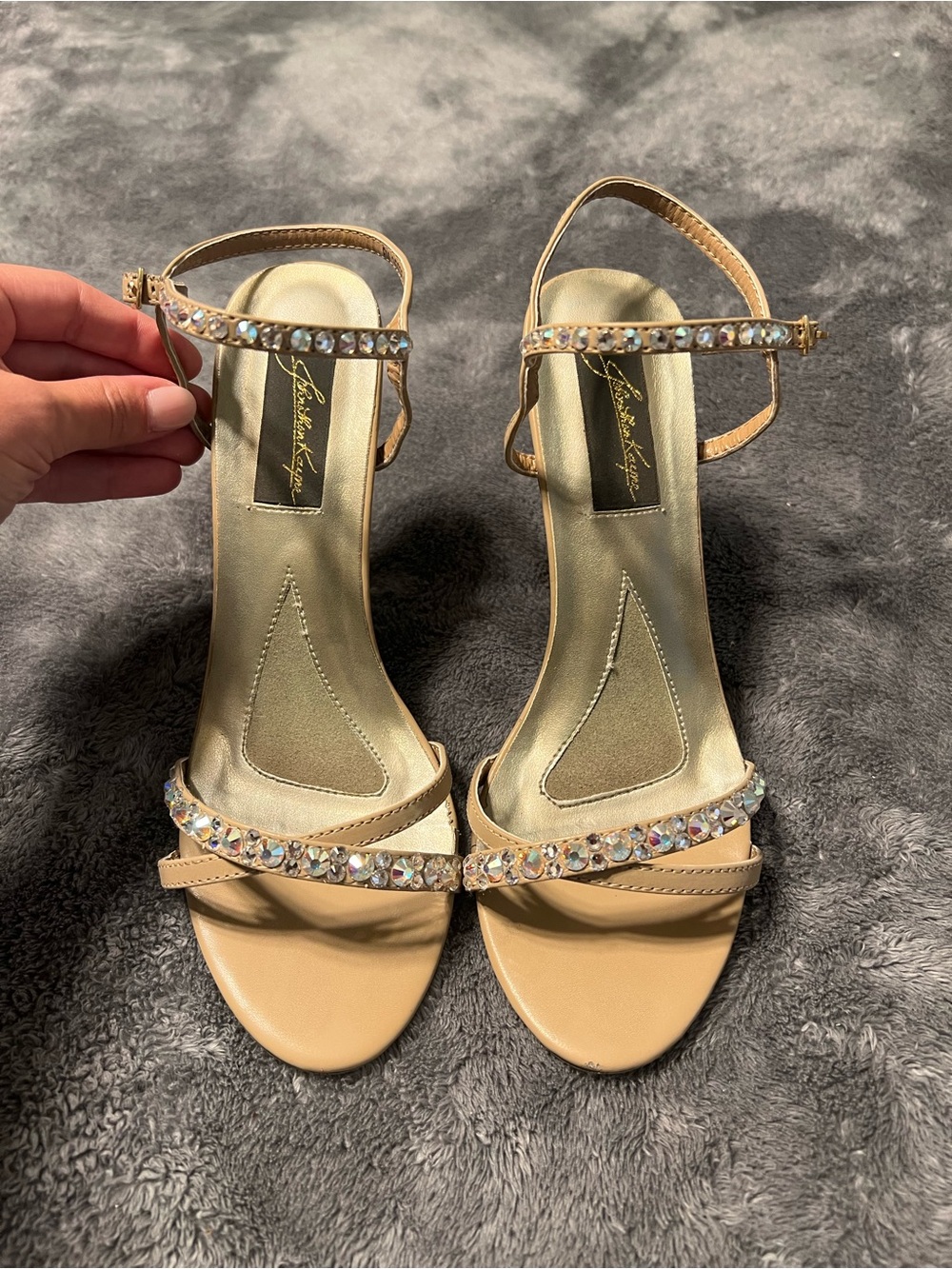 Johnathan Kayne Nude Crystal-Strap Ankle-Heel Sandals ONLY WORN ONCE